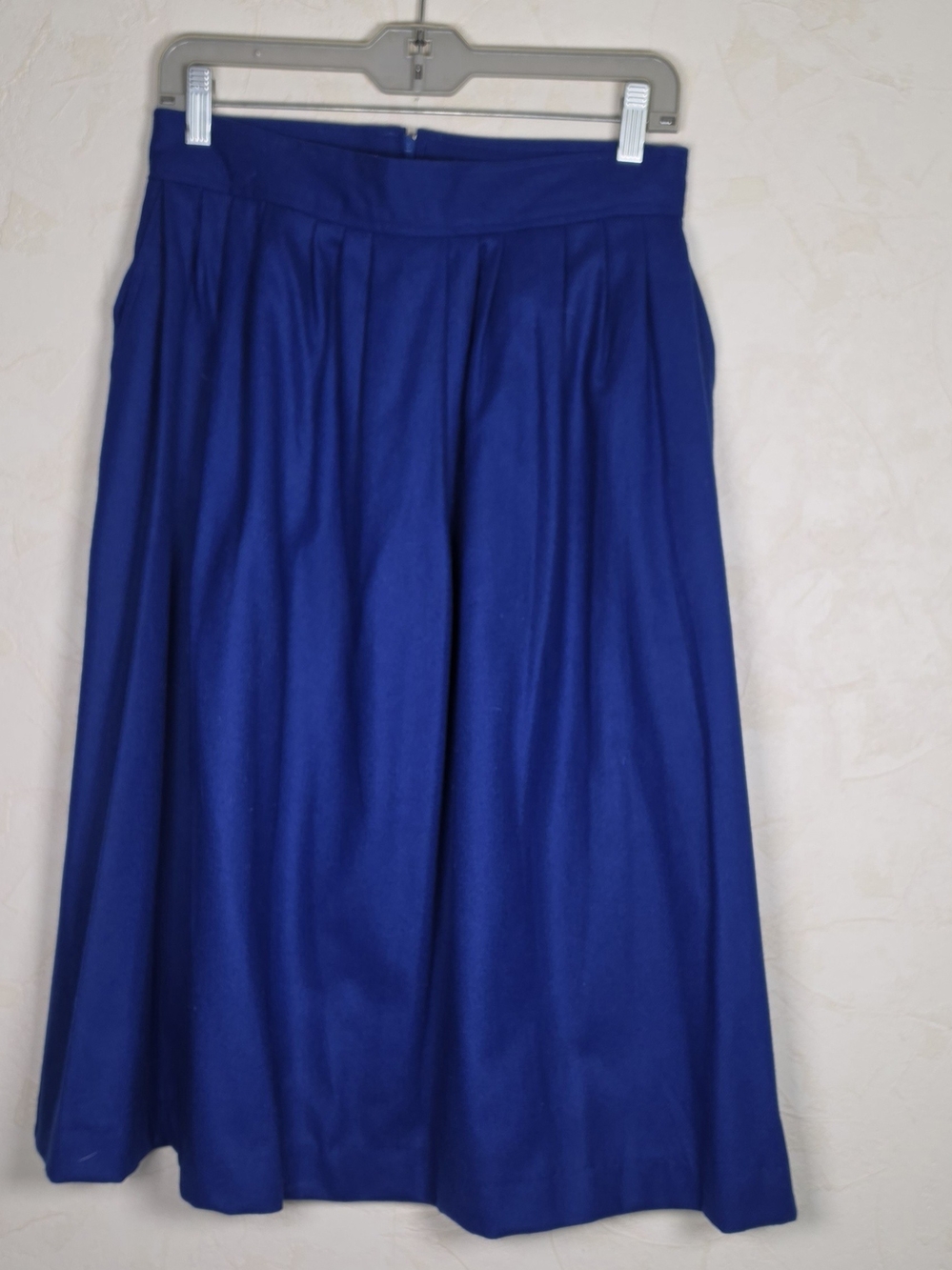 Vtg Women's Royal Blue A-Line Midi Wool Skirt Pleated High Waist Mod Size 13
